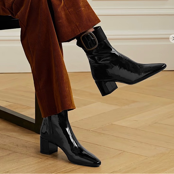 SAINT LAURENT Joplin Buckled Patent-Leather Ankle Boots Size 39/ US 8 - Picture 3 of 14